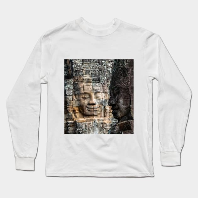 Majestic Angkor Wat Stone Faces Long Sleeve T-Shirt by POD24